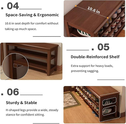 Shoe Rack Bench for Front Door Entrance, Solid Wood Shoe Bench for Closet, Entryway, Mudroom, Hallway, 23.62 inches