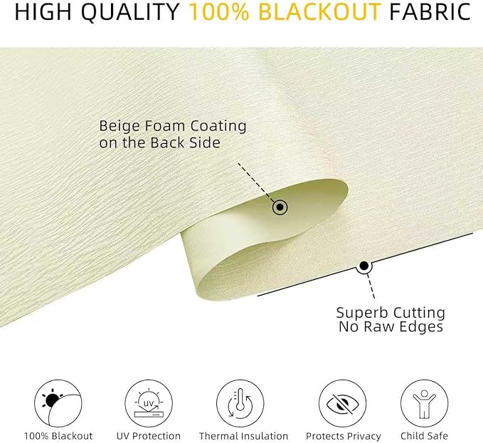 ChrisDowa Cordless Blackout Roller Shades for Windows, Striped Free-Stop Window Blinds with Privacy, Thermal Insulated Window Shades for Home, Office and Door. Beige, 44" W x 72" H