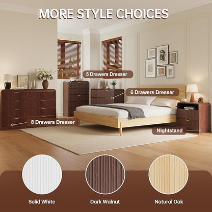 FURSUN Fluted 5 Drawers Dresser for Bedroom, 48" Tall Wooden Modern Dresser with Metal Handle, Curved Profile Design, Storage Organizer for Bedroom, Living Room, Hallway, Dark Walnut