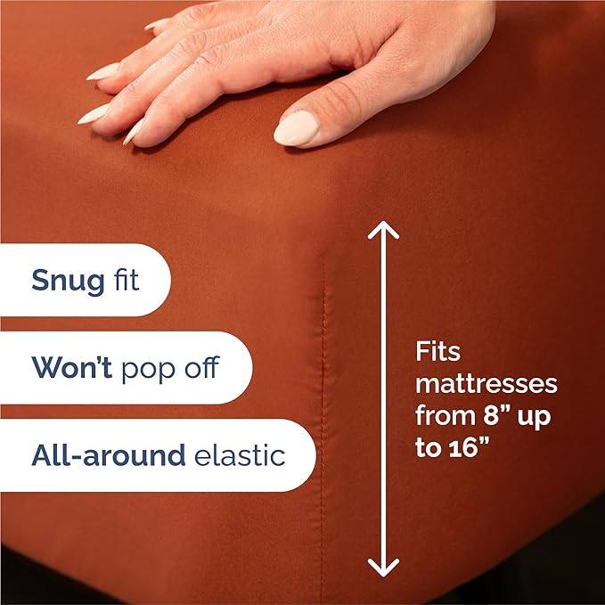 King 6 Piece Sheet Set - Cooling, Comfy & Breathable - Hotel Luxury Bedding, Includes Fitted Sheet for Women, Men, Kids & Teens - 1 Flat, 1 Fitted Sheet, 4 Pillowcases with Deep Pockets - Terracotta