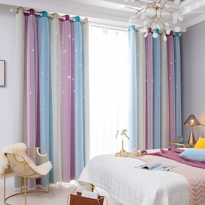 Star Kids Room Curtains - Light Blocking, 63 Inch Length, 2 Panels, 52 X 63 Inches