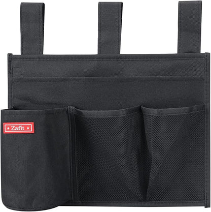 Zafit Hanging Bedside Caddy, Bedside Storage Organizer for Magazine, Phone, Remote control (4 Pockets-Black)
