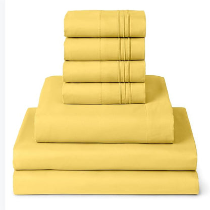 Mellanni Split King Sheet Set - 7-Piece Iconic Collection Bedding, (Including 4 Pillowcases), 16-Inch Deep Pocket, Easy Care, Extra Soft, Cooling Sheets, Brushed Microfiber - Yellow