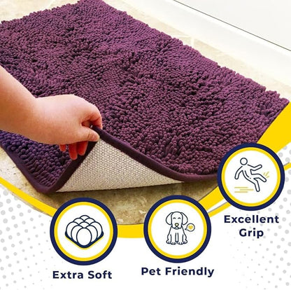 Muddy Mat® | Super Absorbent Door Mat Indoor, Microfiber Quick Dry Chenille Entryway Rug, Non-Slip Front Door Mat, Indoor Mats for Entryway, Machine Washable Pet Rug, Dark Purple 36" x 120"