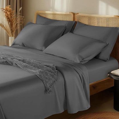 LBRO2M 1000 Thread Count 100% Egyptian Cotton Sheets Set 6 Piece Sets Full Size Bed Sheet Deep Pocket Sheet Set 16" Soft Comfortable All Season (Full, Dark Gray)