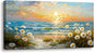 SERIMINO Large Canvas Wall Art Prints, Ocean Sunset Landscape Canvas Prints Paintings, Coastal Daisy Paintings Decor, Seaside Wildflowers Wall Decor for Bedroom Living Room Dining Room 20"X40"