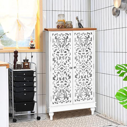 PHI VILLA Tall Accent Cabinet with Doors - Farmhouse Storage Cabinet for Living Room White