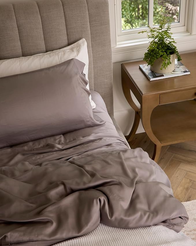 Cozy Earth Luxury Bed Sheet Set - 100% Viscose from Bamboo Fabric, Ultra-Soft & Breathable, Fits Regular & Deep Pocket Mattresses up to 20" - 4 Pieces King Sheet Set Walnut