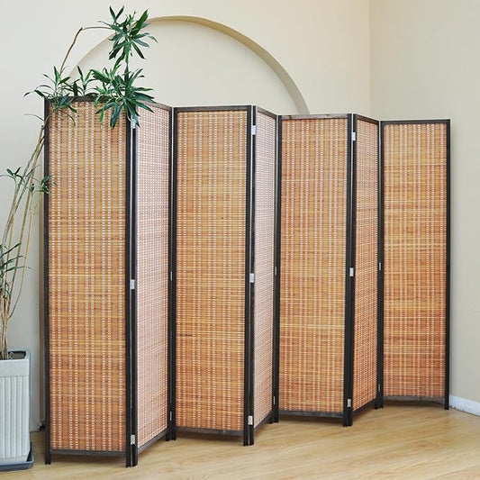 Furnnylane 7 Panel Bamboo Room Divider - Folding Screen for Room Separation, 67" H x 107.5" W