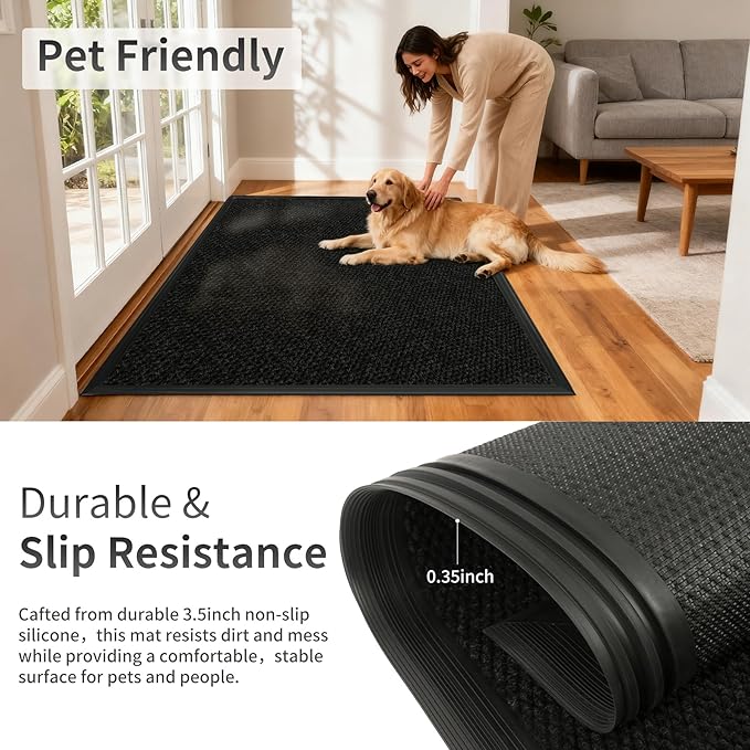 2ft x 4ft Front Door Mat Indoor Outdoor Entrance, Commercial Heavy Duty Entryway Matt, Non-Slip Rubber Backing Low Profile Doormat, Waterproof Dirt Trapper Welcome Mat for High Traffic Area