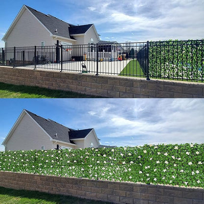 Sumery Expandable Fence Privacy Screen for Balcony Patio Outdoor,Decorative Faux Ivy Fencing Panel,Artificial Hedges (Single Sided Leaves) (2, White Flowers)