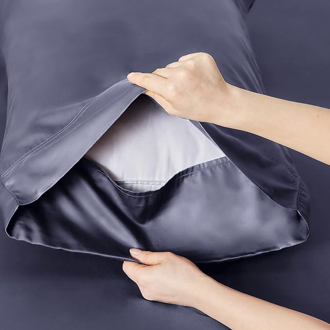 Bedsure Cooling Sheets Twin, Rayon Derived from Bamboo, Cooling Sheets, Breathable & Soft, Deep Pocket Up to 16 Inches, Hotel Luxury Silky Bedding for Hot Sleepers, Dark Grey