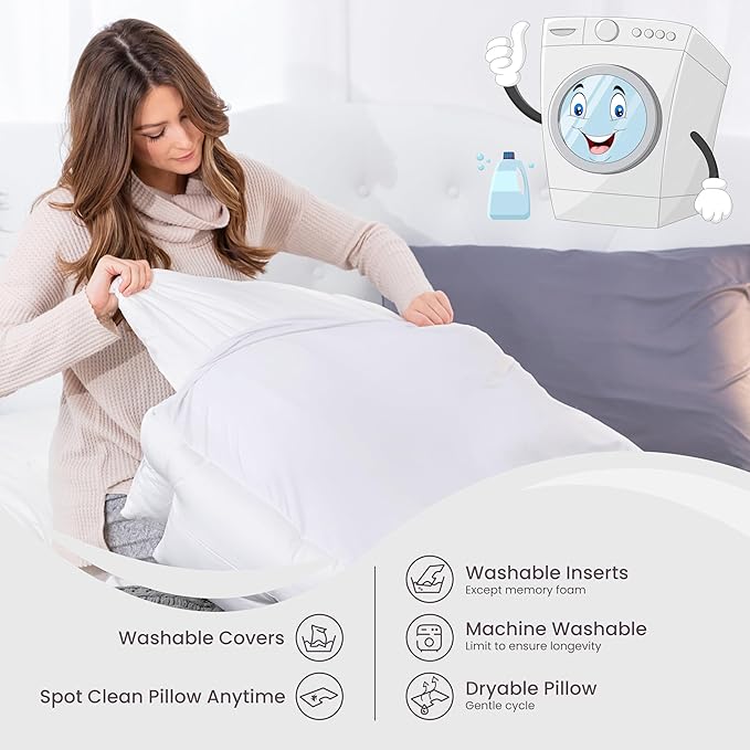 Wife Pillow - Topper, Hotel Style, 50/50 Blend: Goose Down Feather & Siliconized Fiberfill. Machine Wash & Dry. Adjustable for Side Sleepers by Zipper Access Add/Remove Filling: Soft Support