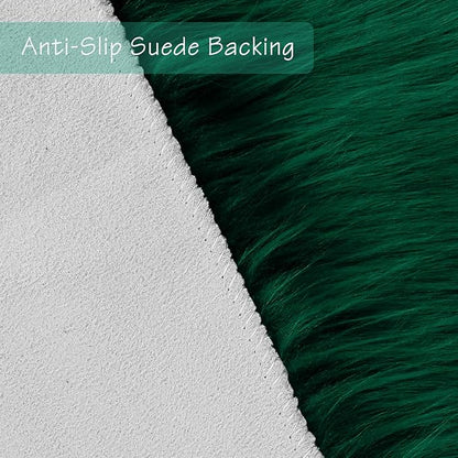 duduta Emerald Green Faux Sheepskin Round Rug 4x4 ft, Fluffy Shag Fur Bedroom Nursery Kids Playroom Circle Rug Dorm Decor Non Slip Washable