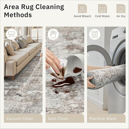 Area Rugs 4x6 for Living Room, Vintage Washable Rugs for Dining Room, Kitchen, Non-Slip Area Rug Pink Grey