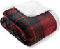 Pavilia Red Plaid Sherpa Throw for Twin, Plush Flannel Fleece Blanket and Throws, Soft Fuzzy Cabin Blanket for Sofa Bed, Warm Cozy Winter Gift, 60x80