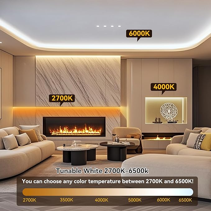COB LED Strip Light,CCT Dimmable Strips Light,2700K-6500K,6.56ft/2m,8mm Wide,CRI90+ 24V LED Strips Kit with Bluetooth APP Control/Music Mode,for Bedroom,Kitchen,DIY Lighting
