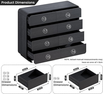Black Dresser with 8 Drawers, Modern Chest of Drawers with Deep Drawers, Big Storage Organizer for Bedroom, Living Room, Hallway, 47’’Wide