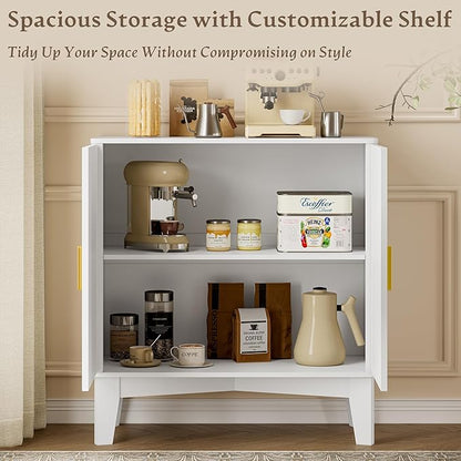 Storage Cabinet with Doors and Adjustable Shelf, Modern Fluted Sideboard Buffet Cabinet, Freestanding Coffee Bar for Kitchen, Pantry, Entryway, Living Room (White)