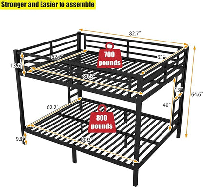 Upgraded & Stronger Heavy Duty Metal Queen Over Queen Bunk Bed for Adults & Teens, Thickened More Stable Safer Bunkbeds (Greater Weight Capacity) (Queen Over Queen-A)