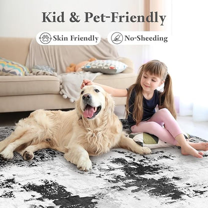 Area Rugs 6x9 Rug for Living Room - Machine Washable Neutral Modern Abstract Soft Rugs for Dining Room Floor Non Sliping Carpets for Bedroom Farmhouse Home Office