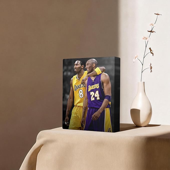 Kobe Bryant Canvas Wall Art Print Poster, Iconic Basketball Player Dual-Era Tribute Artwork, No. 8 and No. 24 Jersey Mamba Mentality Wall Decor for Home Gym Dorm Office Living Room, Framed 20x24inch