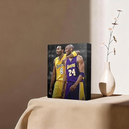 Kobe Bryant Canvas Wall Art Print Poster, Iconic Basketball Player Dual-Era Tribute Artwork, No. 8 and No. 24 Jersey Mamba Mentality Wall Decor for Home Gym Dorm Office Living Room, Framed 20x24inch