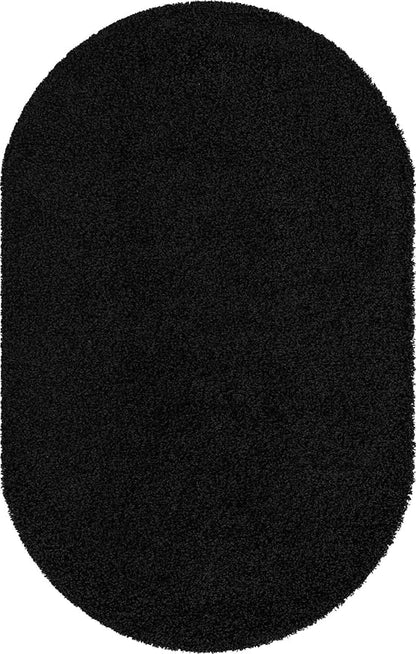 Unique Loom Solid Shag Collection Area Rug (5' 1" x 8' Oval, Jet Black)