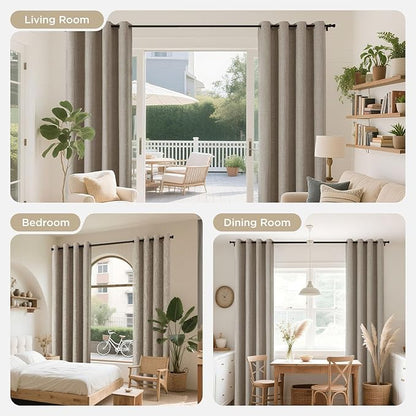 Joydeco Blackout Curtains 84 Inches Long 2 Panels Burg, Room Darkening Curtains for Bedroom, 100% Black Out Textured Thermal Drapes Privacy Protection 2 Panels Set(W52 x L84 Inch, Linen)