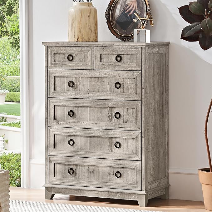 Farmhouse 6 Drawer Dresser for Bedroom Set of 2, 41" Tall Small Dressers & Chest of Drawers, Rustic Wood Dresser with Metal Handle, Storage Organizer Closet for Living Room, Hallway, Entryway