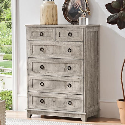 Farmhouse 6 Drawer Dresser for Bedroom Set of 2, 41" Tall Small Dressers & Chest of Drawers, Rustic Wood Dresser with Metal Handle, Storage Organizer Closet for Living Room, Hallway, Entryway