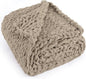 Chunky Knit Throw Blanket 50"X 60", 100% Handmade with Soft Chenille Yarn, 4.4lbs Thick Cable Knitted Blankets, Large Rope Knot Crochet Throws for Couch Sofa Bed Home Decor, Taupe