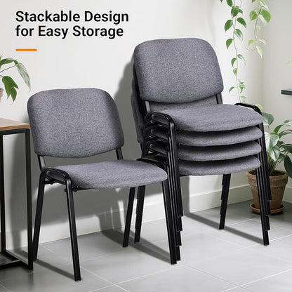 VINGLI Waiting Room Stacking Chairs, 5-Pack Fabric Church Conference Stackable Chair Set, for Office Guest & Reception Meeting Rooms, Lobby, Simple&Space-Saving, Fabric-Grey