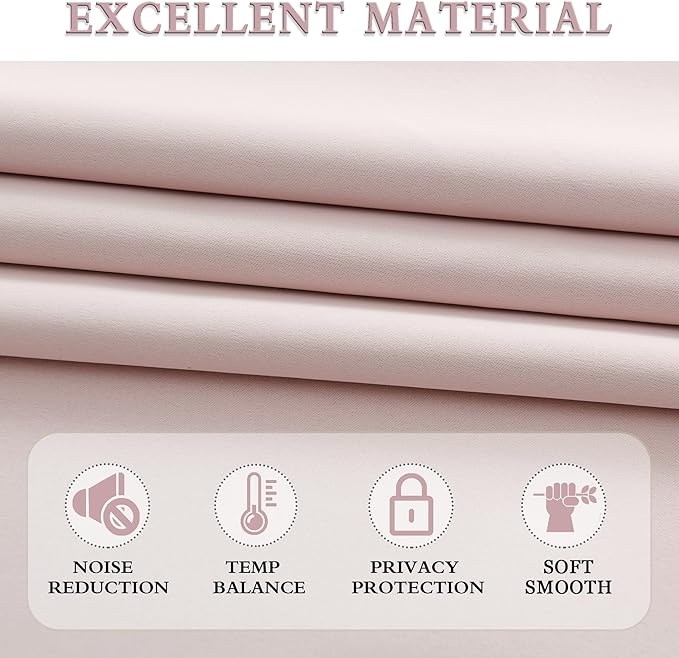 DONREN Light Pink Blackout Curtains 63 Inches Long for Nursery - Blush Thermal Insulated Room Darkening Curtain Panel Pair with Rod Pocket,52 x 63 Inches Long,2 Panels