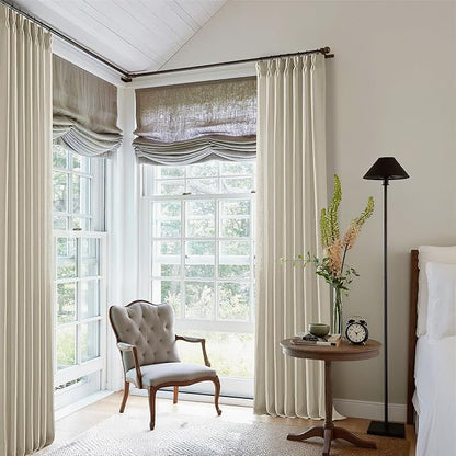 Linen Flax 102 Inch Curtains Pinch Pleated Linen Curtains 2 Panels for Living Room Bedroom Memory Training Semi Sheer Pinch Pleat Farmhouse Beige Drapes Back Tab Light Filtering Window Curtain 40x102