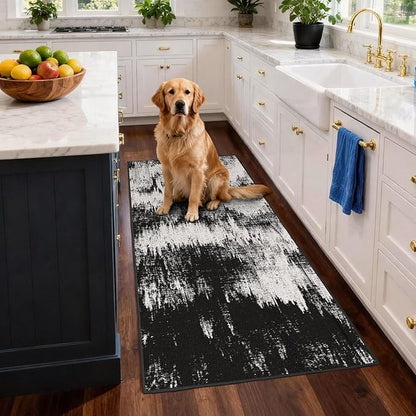 2x3 Washable Area Rug for Entryway：Soft Traditional Printed Area Rug Non-Slip Kitchen Rugs Low-Pile Medallion Indoor Door Mat Small Farmhouse Carpet for Entrance Foyer Bedside Black White 2x3