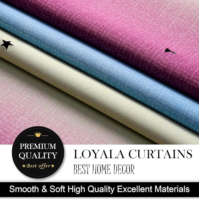 Star Blackout Curtains - Bedroom Cute Kids Rainbow, 96 Inch Long 2 Panels, Purple & Blue, 42 x 96 Inch
