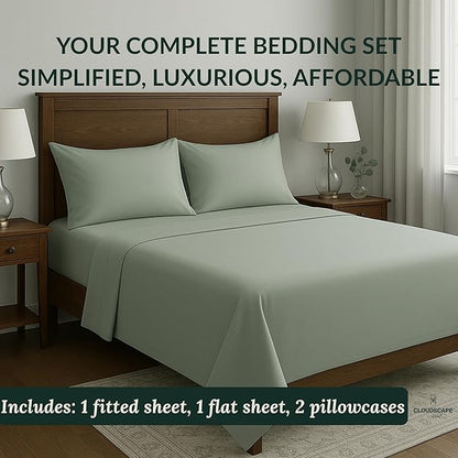 Cloud Scape Linen 100% Egyptian Cotton Sheets Full Size, 4 Pieces Luxury Bedding Set, 400 Thread Count,Hotel Quality, Silky Soft, Deep Pockets up to 17, Mineral