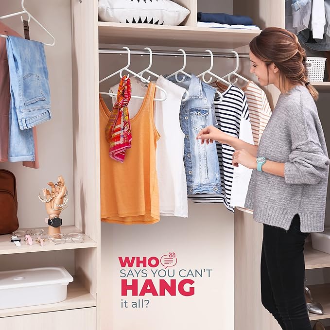 Neaties Heavy Duty Clothes Hangers 50+ Pack (72 Count) – Made in The USA – 8lb Capacity Plastic Hangers for Adult Clothing – Durable for Pants, Coats, Jackets, or Jeans – White & Gray