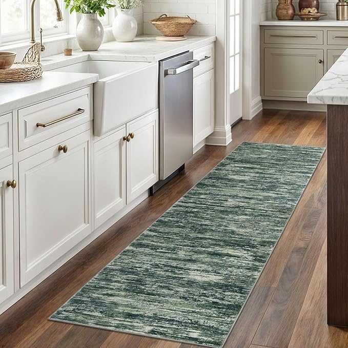 2x6 Modern Abstract Runner Rug for Hallways, Dark Green Super Soft Hallway Decor Kitchen Rugs with Non-Slip, Non-Shedding Washable Rug for Entryway Bedroom Indoor