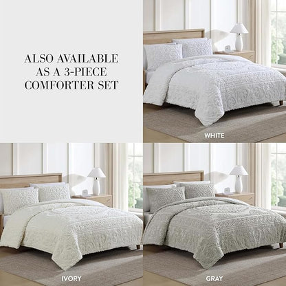 Beatrice Home Fashions Medallion Chenille Bedspread, Standard Sham, Ivory