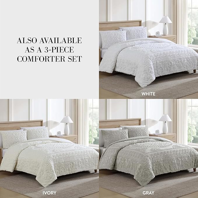 Beatrice Home Fashions Medallion Chenille Bedspread, King, Ivory