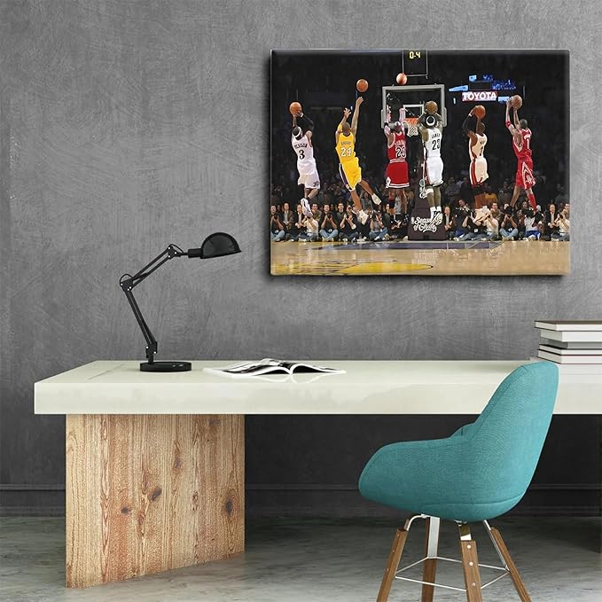 Basketball Legends Canvas Wall Art Print Poster, Iconic Sports Stars Shooting Inspirational Picture, Motivational Photography Wall Decor for Gym Dorm Home Office Living Room Bedroom, Framed 16x20inch