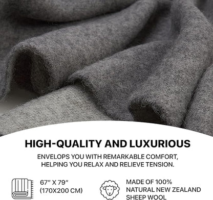 | Wool Blanket/Throw | 100% New Zealand Wool | Perfect for Home and Outdoors | Virgin Wool Throw with Fringes 67"x79" (170 x 200 cm)