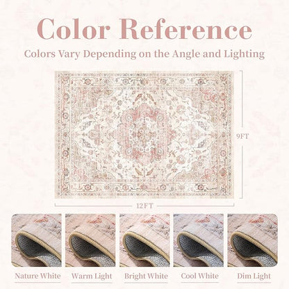 PADOOR 9X12 Area Rug,Rugs for Living Room,Soft Pink Rugs for Bedroom,Machine Washable Rug Non Slip Carpet for Dining Room Living Room Bedside Office