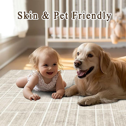5x7 Area Rugs - Ultra-Thin Washable Rug with Non-Slip Backing, Ideal for Living Room, Bedroom, Kitchen Floor Beige Carpet - Modern Neutral Style, Easy Clean, Durable, Low Pile Rug