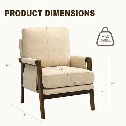 Accent Chairs for Living Room Set of 2, Modern Arm Chairs for Bedroom, Wooden Upholstered Mid Century Accent Chairs, Beige