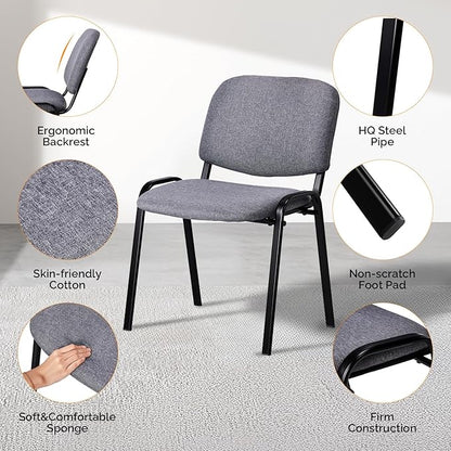 VINGLI Waiting Room Stacking Chairs, 5-Pack Fabric Church Conference Stackable Chair Set, for Office Guest & Reception Meeting Rooms, Lobby, Simple&Space-Saving, Fabric-Grey