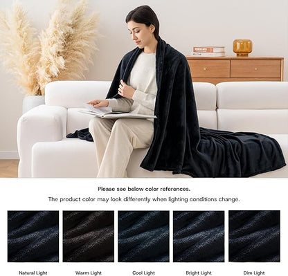 Luxury Fleece Warm Blanket, Soft Lightweight Velvety Plush Blanket for Sofa and Bed, Cozy Comfy for All Seasons(Black, 70×90 Inches)