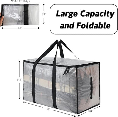 Heavy Duty 93L (24.5 Gallon) Stackable Storage Bins with Fully Openable Lids, Moving Bags Heavy Duty, Clear Plastic Totes for Moving Storage, Home Organization, Closet, Dorm Room 4 Pack